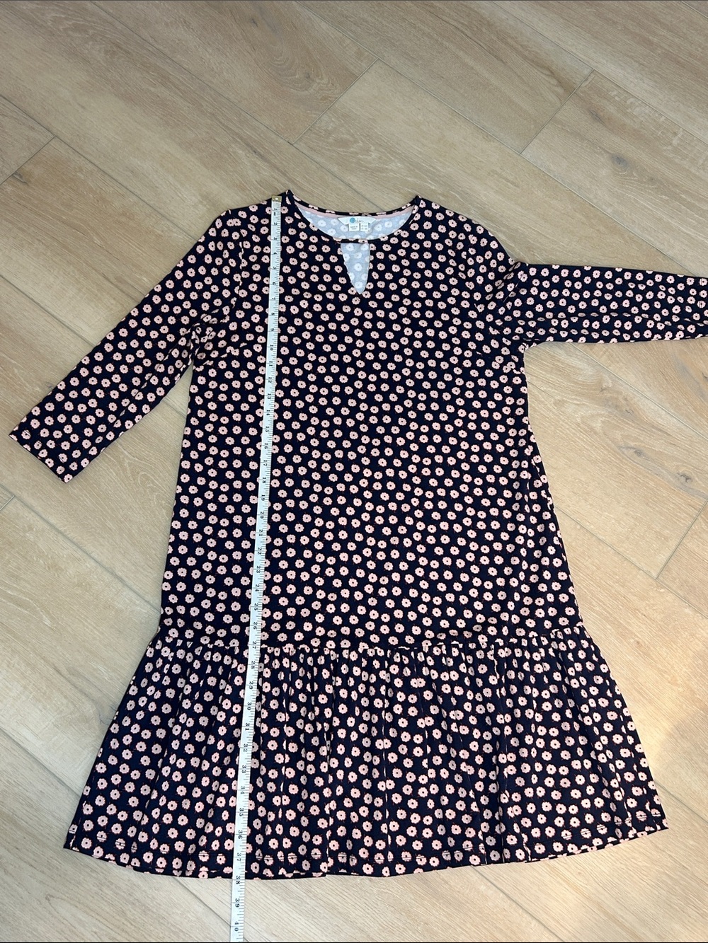 Boden Selena Jersey Knit Dress Size US 8 R Floral Navy Keyhole Neck Peplum Hem - Picture 12 of 16